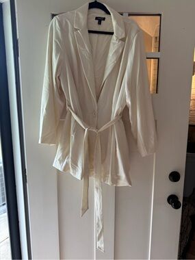 Cream Tie-Waist Blazer with Notched Lapel